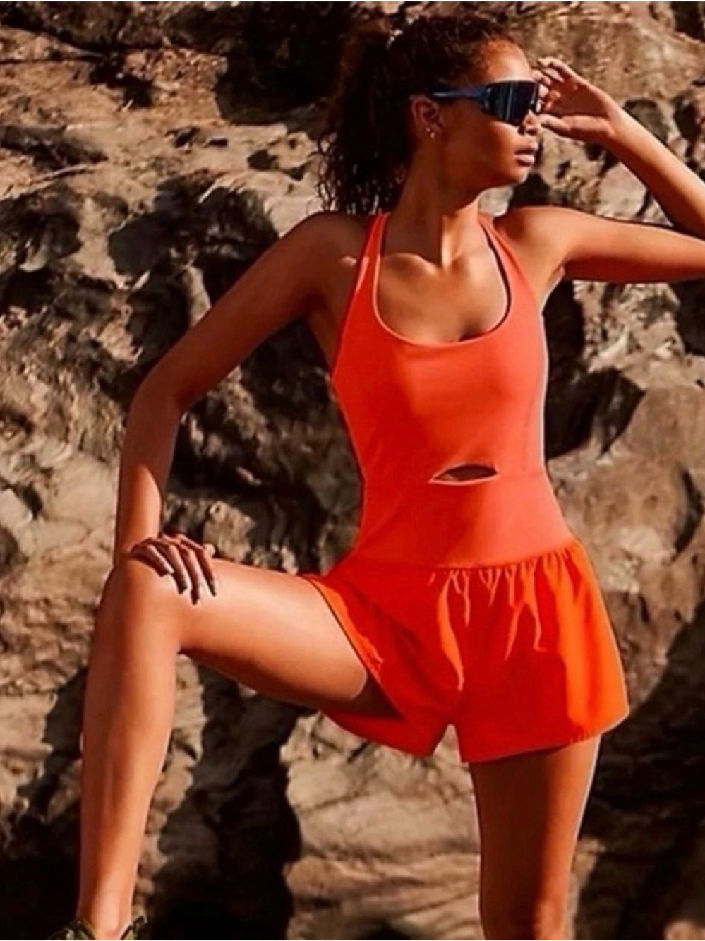FP Movement Righteous Runsie Short Romper Shotsie Hot Watermelon Orange Small